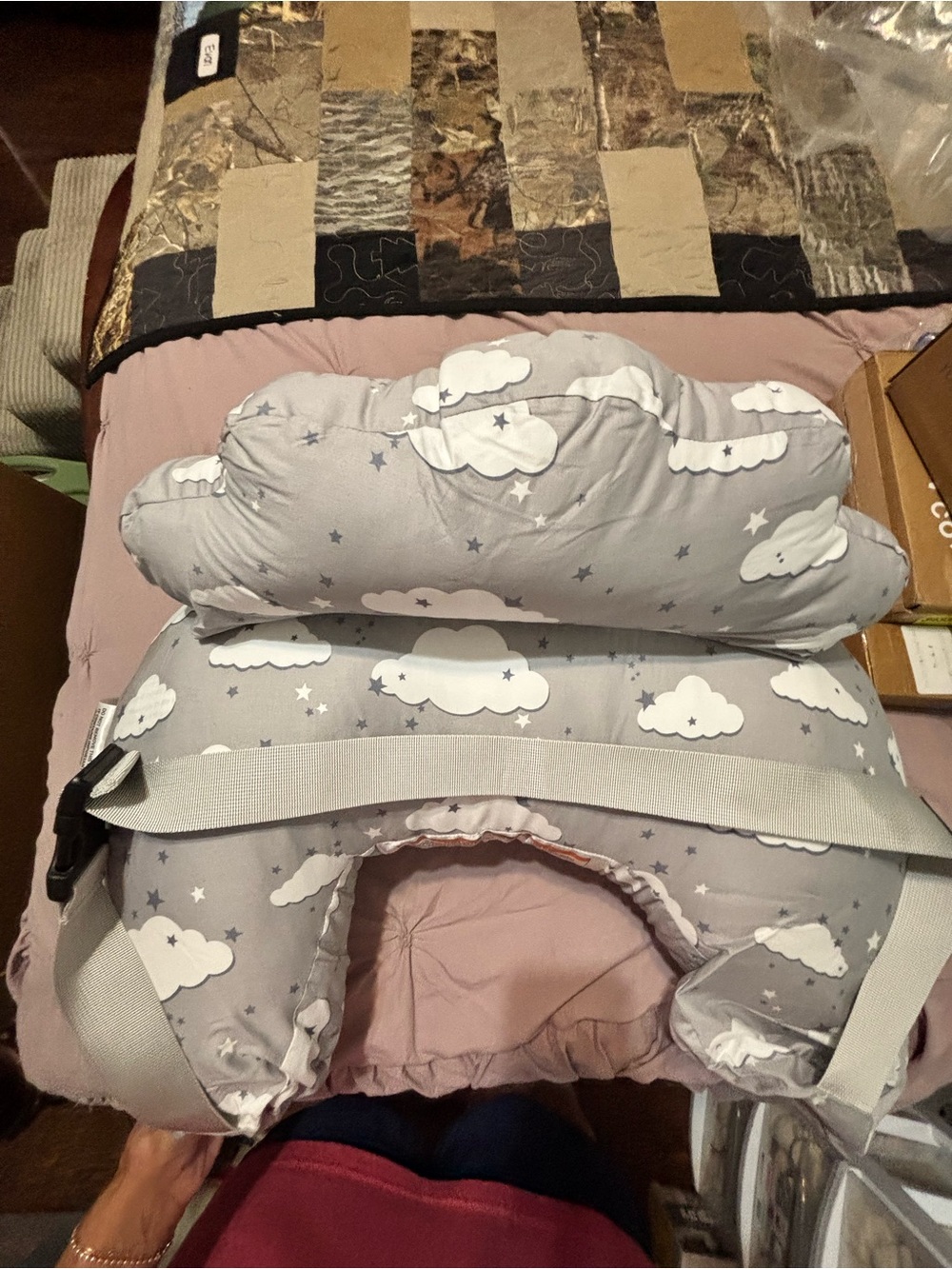 Gray Cloud Baby Support Pillow with Stars